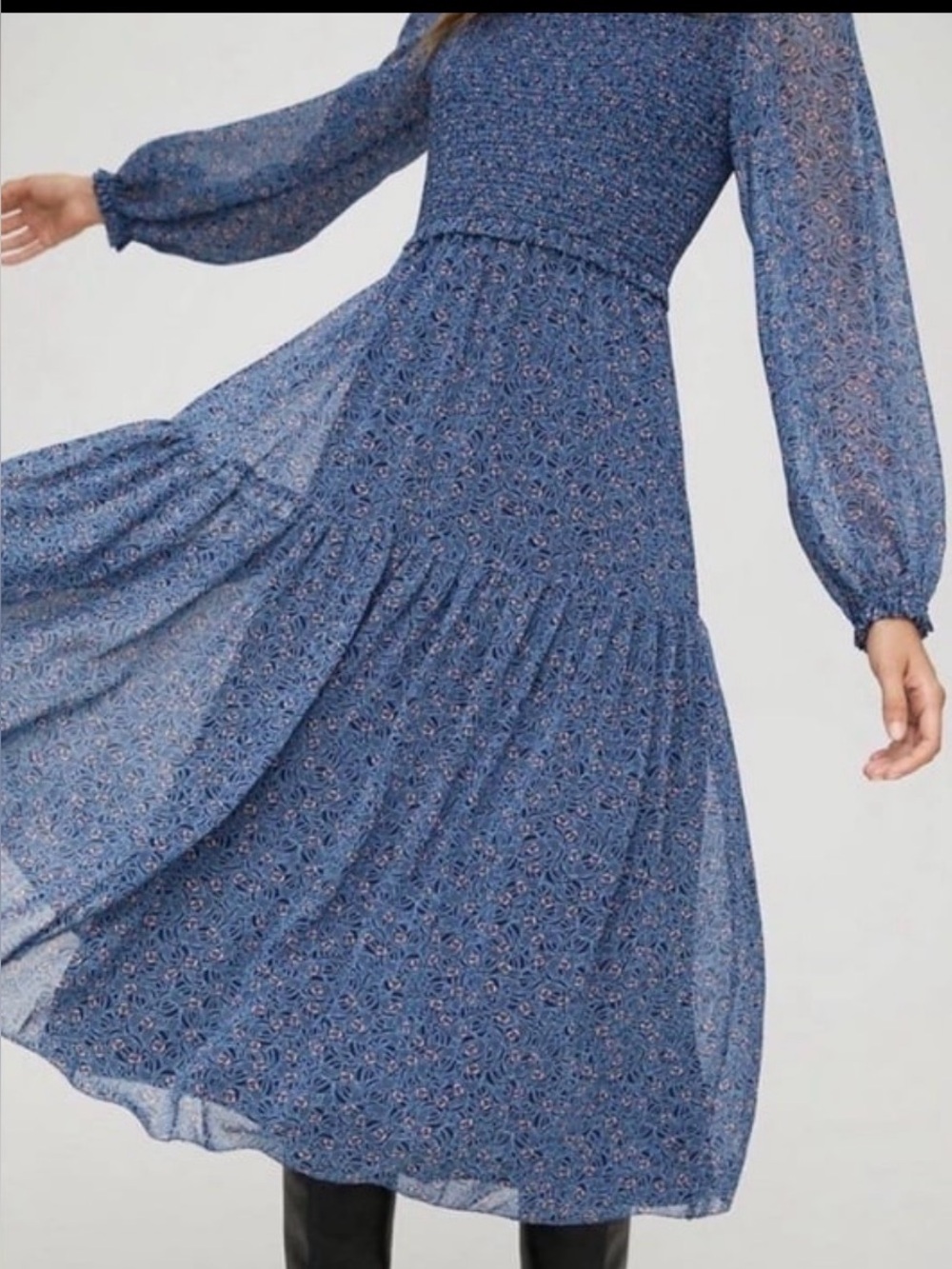 Aritzia Blue Smocked Bodice Tiered Midi Dress
